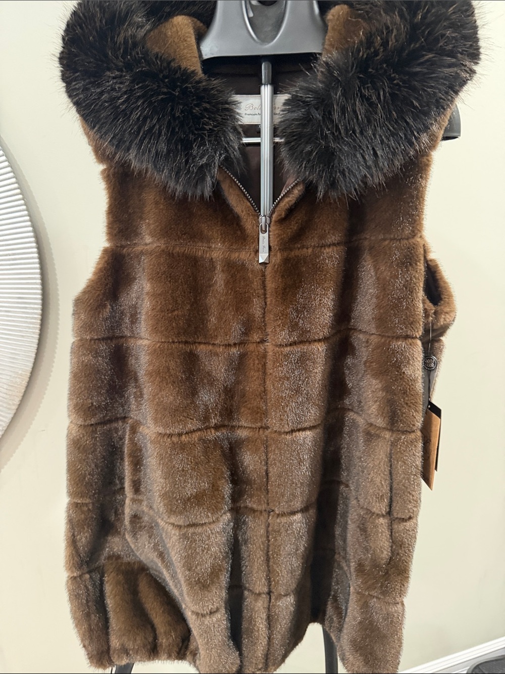 Luxury Brown Faux Fur Hooded Vest